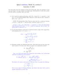 Calculus I - Quiz 2 with Solutions - Fall 2008 | MATH 1A - Docsity