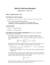Review Sheet for Exam - Vector Calculus | MATH 241 - Docsity