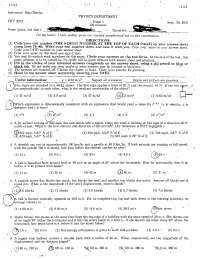 20 Solved Questions on Physics 1 - Exam 1 | PHY 2053 - Docsity