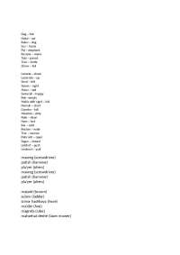 Vocabulary List for Animals, Objects, and Body Parts in Hebrew - Prof. Shoshana Slawny-Lev