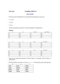 Sample Test 1 with Solution - Honors Discrete Mathematics | MAD 2104
