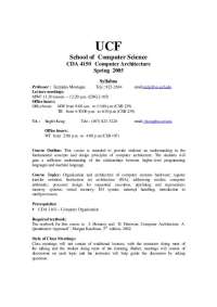 Computer Architecture Course Syllabus - CDA 4150, UCF, Spring 2005