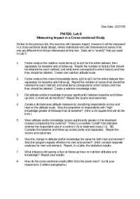 Lab 8 in PM 536: Cross-sectional Study on Nutrition Attitudes and Knowledge