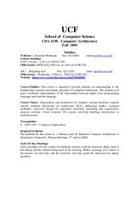 Computer Architecture Course Syllabus - Fall 2005, UCF