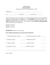 Final Exam Questions - Organic Chemistry | CHEM 220 - Docsity