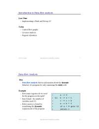 Introduction to Data Flow Analysis - Lecture Notes | CS 553 - Docsity