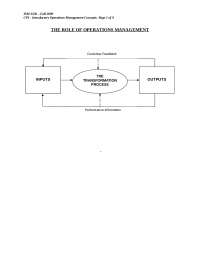 The Role of Operation Management - Lecture Notes | ISM 3530 - Docsity