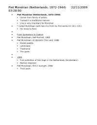 Notes on Piet Mondrian - Modern Art | AD 38300 - Docsity