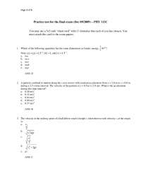 Practice Final Exam for General Physics I | PHY 113 - Docsity