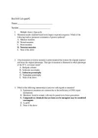 Lab Quiz #5 with Answer Key - Genetics Lab | BIOL 3110L