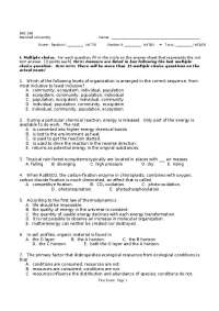 Exam 1 Questions with Answer Key | Principles of Ecology | BSC 320