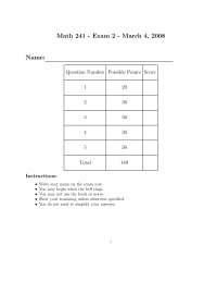 Practice Exam 2 - Calculus III - Fall 2008 | MATH 241 - Docsity