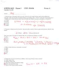 General Chemistry Exam 1 with keys | CHEM 1035 - Docsity