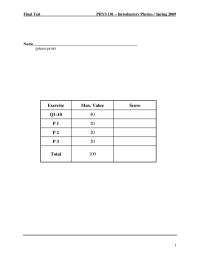 Final Test Solutions - Introductory Physics | PHYS 101 - Docsity
