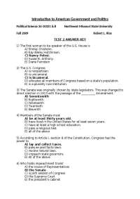 Test 2 with Answer Key for Introduction to American Government and Politics | POLS 34102