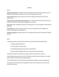 Notes on Operation Management, Transformation Process | MGT 301 - Docsity