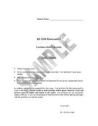 Sample Test 1 for Electronics I | EE 2230 | Exams Basic Electronics ...