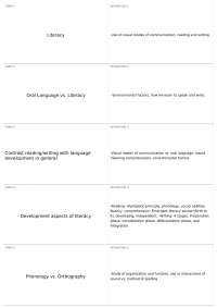 Terms and Definitions in Literacy and Writing Development