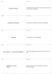 Terms and Definitions in Second Language Acquisition and Cultural Diversity