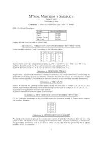Midterm 3 Sample 1 Questions - Finite Probability and Applications | MT 004