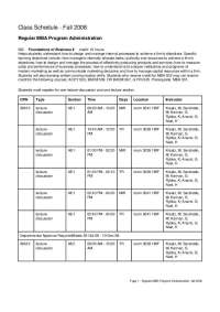 Regular MBA Program Administration - Class Schedule | MBA 502