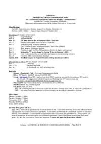 Syllabus for Aesthetic and Theory of Communications Media | COMM 150