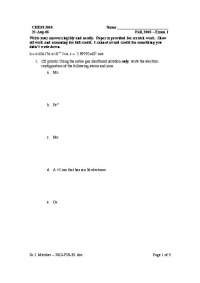 Chemistry Exam 1 - Fall, 2005 - Prof. Julia Metzker