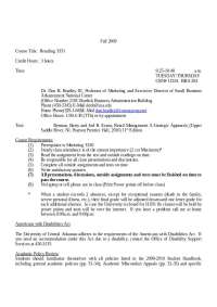 Retailing 3351: Retail Management Course at The University of Central Arkansas - Prof. Don