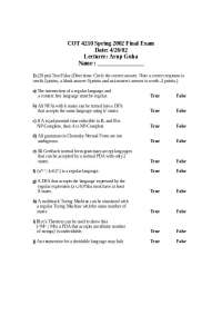 COT 4210 Spring 2002 Final Exam: Computer Science and Theory Questions