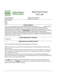 Concurrent Enrollment: Introductory Physics Course Description