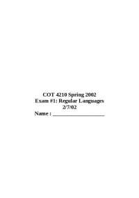 Exam 1: Regular Languages for COT 4210, Spring 2002