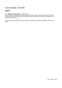 Modernist Literature and Culture: A Multidisciplinary Approach (Fall 2009)