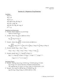 Log Functions: Simplifying Log Expressions and Calculating Values