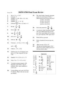 25 Problems with Answers on Basic Mathematics - Final Exam Review | DSPM 0700