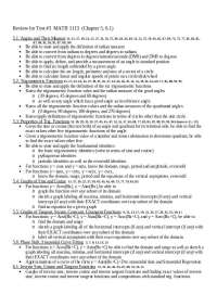 MATH 1113 Review: Angles, Trigonometric Functions, and Circular Trigonometry