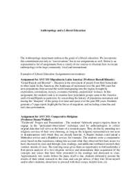 Anthropology Department Assignments: Illustrating Liberal Education in Action - Prof. Russ