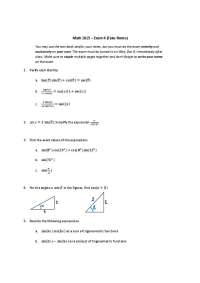 Questions of Precalculus Mathematics Algebra and Trigonometry - Exam 1 | MATH 1015