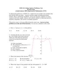Practice Exam with Answer Key - College Algebra | MTH 122 - Docsity
