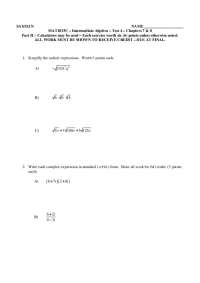 Test 4 Questions for Intermediate Algebra | MAT 1033C