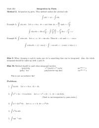 Integration by Parts - Calculus II - Review Sheet | MATH 250 - Docsity