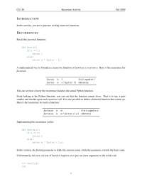Recursion Activity - Programming I - Notes | CS 150 - Docsity