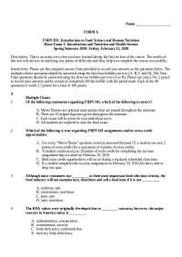 Hour Exam 1 | Introduction to Nutrition and Health Section | FSHN 101