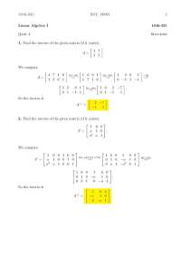 Linear Algebra I Quiz 4 Solutions - Finding Matrix Inverses