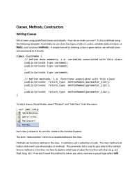 Creating and Using Classes, Methods, and Constructors in Object-Oriented Programming