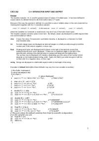 C++ Interactive Input and Output - Lecture Notes | CSCI 152