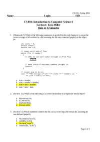 10 Multiple Choice Questions - Introduction to Computer Science I | CS 010