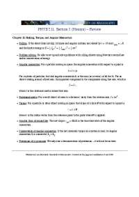 Rolling, Torque, and Angular Momentum - Review Sheet m | Phys 211