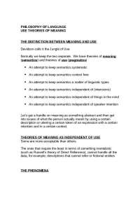 Notes on Use Theories of Meaning - Philosophy of Language | PHIL 154