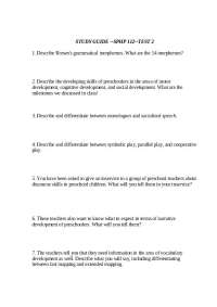 Study Guide for SPHP 112 - Test 2: Preschool and Elementary Language Development - Prof. C