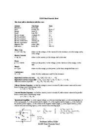 Final Formula Sheet - Elements of Electrical Engineering - Handout | ES A309